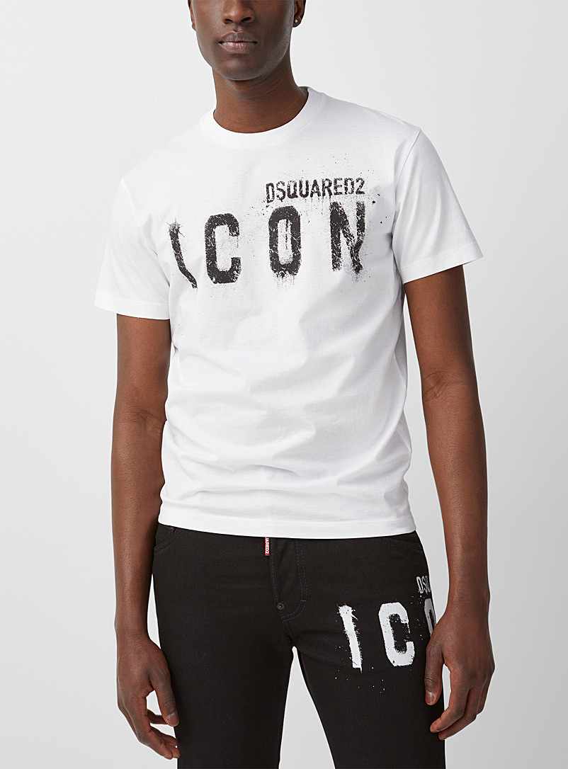 Dsquared2: Le t-shirt imprimé Icon Spray Blanc pour homme