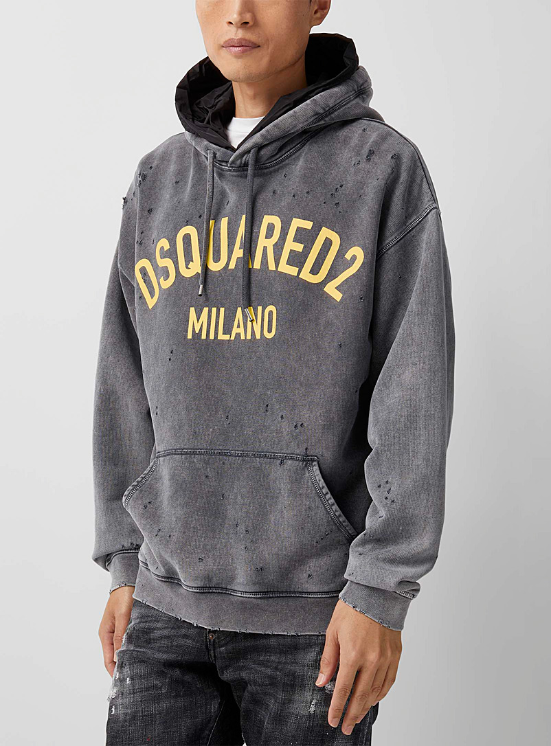 Dsquared2 Grey Distressed sporty hoodie for men