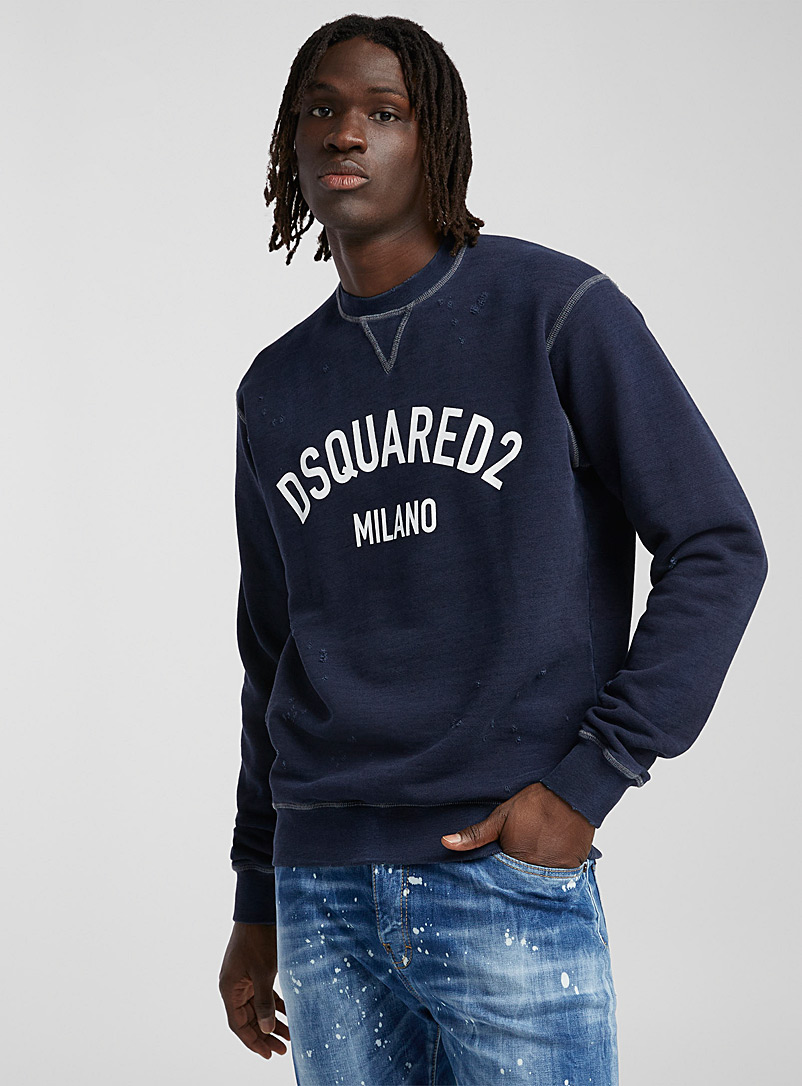 Dsquared2 Marine Blue Milano distressed signature sweatshirt for men