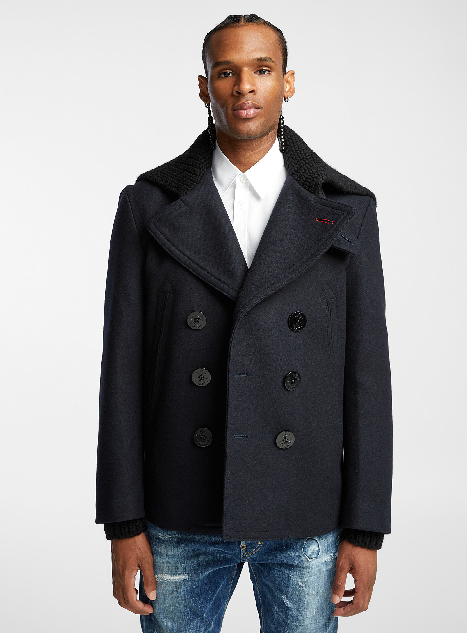 Dsquared2 Red Wool Peacoat In Navy/midnight Blue