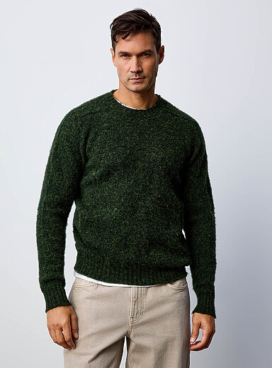 Jamieson's Green Pure Shetland wool sweater <b>Exclusively at Simons</b> for men