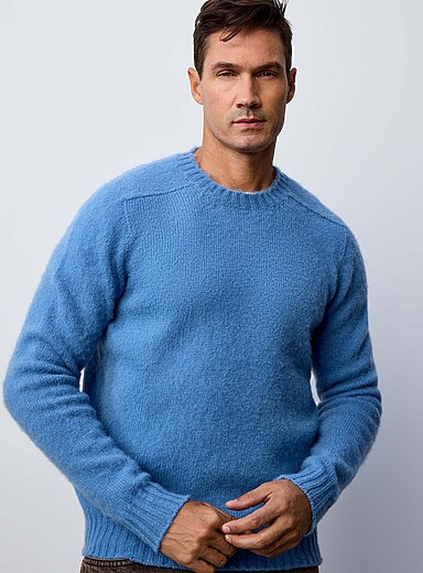 Jamieson's Baby Blue Pure Shetland wool sweater <b>Exclusively at Simons</b> for men