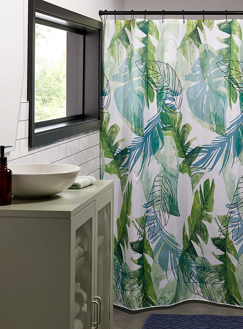 Simons Maison Patterned White Tropical leaves shower curtain