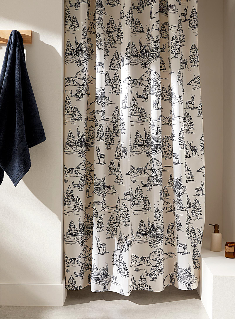 Simons Maison Patterned Ecru Winter landscape recycled polyester shower curtain