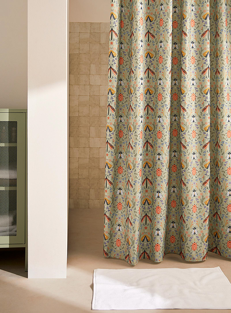 Simons Maison: Le rideau de douche polyester recyclé insectes Vert à motifs