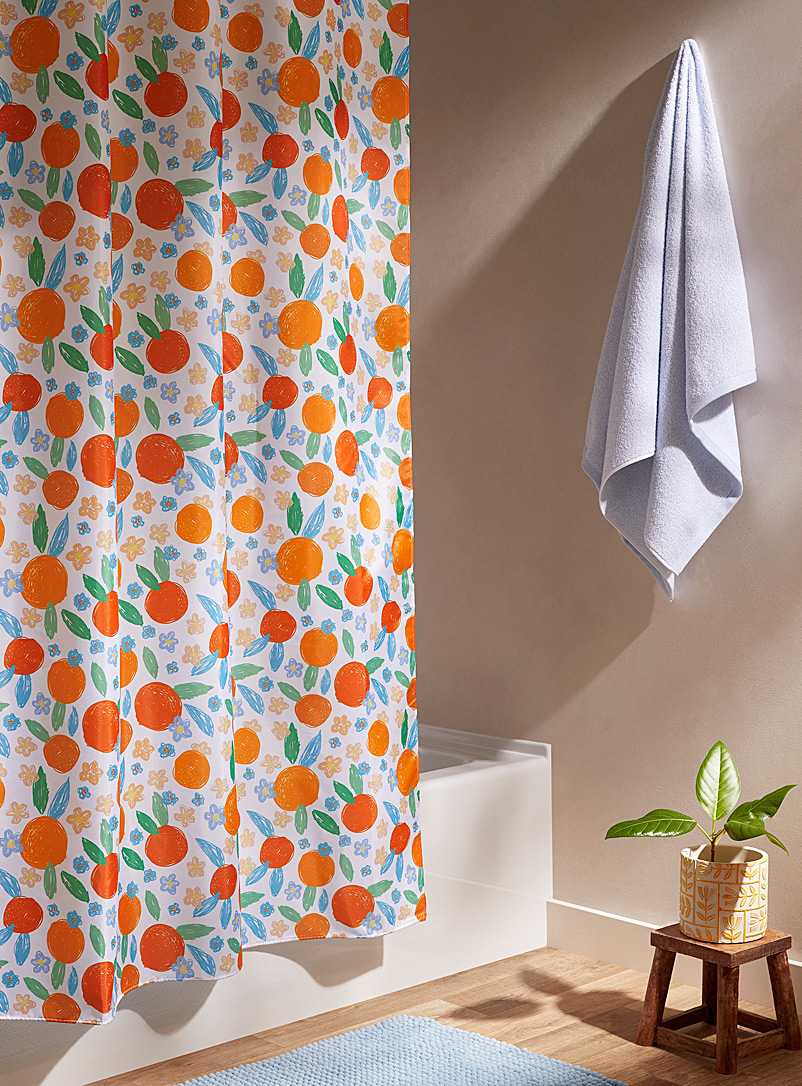 Simons Maison Patterned White Citrus colour recycled polyester shower curtain