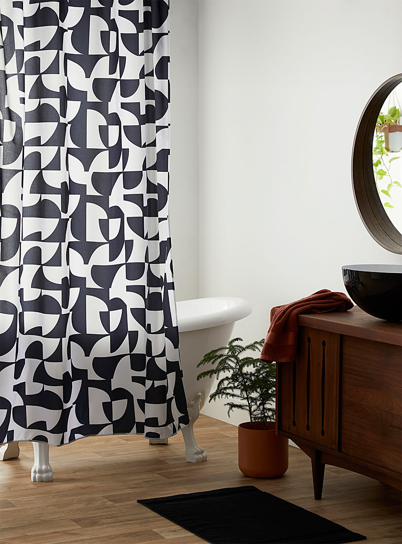 Geometric Mosaic Shower Curtain, Black And Grey Geometric Shower Curtain