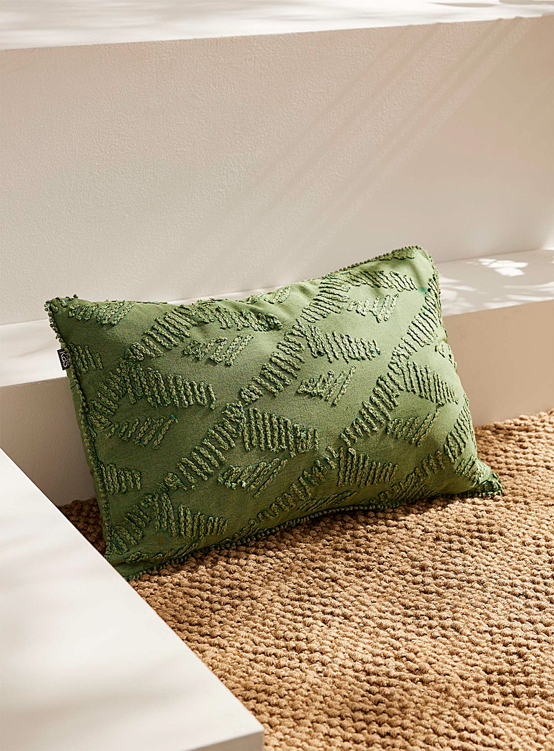 Kas Australia Lime Green Fern green tufted cushion 35 x 55 cm