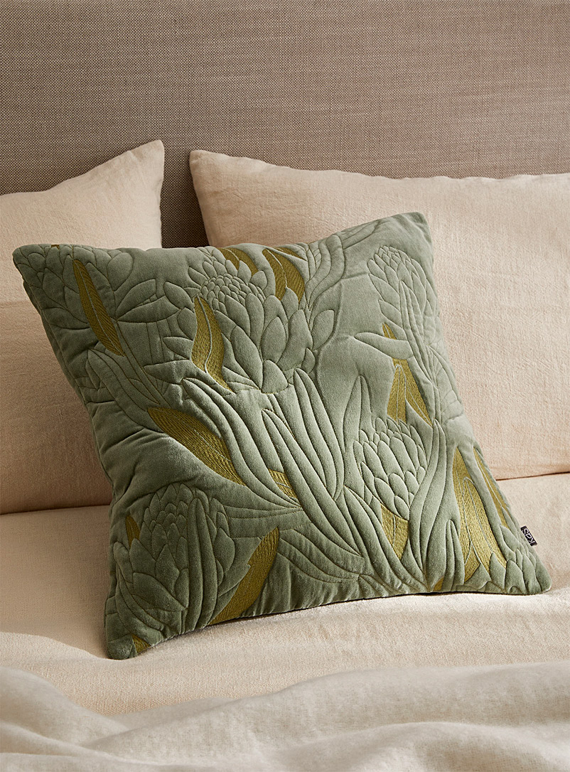 Kas Australia Patterned Green Textured bouquet cushion 50 x 50 cm