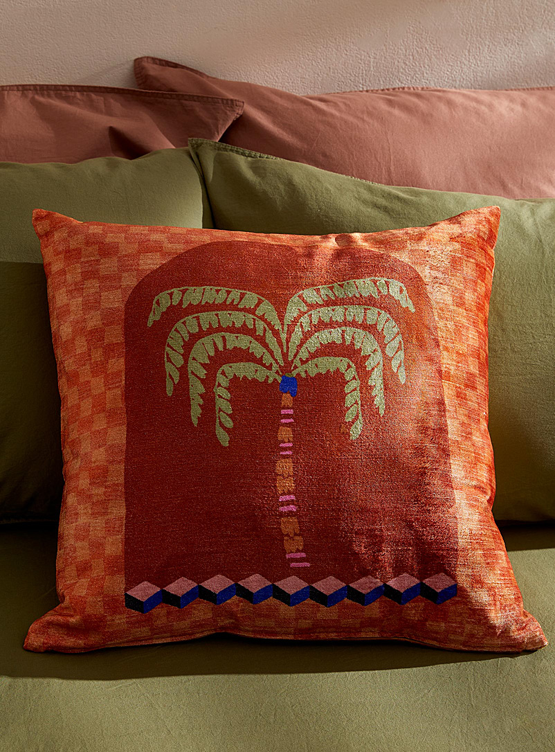 Kas Australia: Le coussin palmier 50 x 50 cm Orange à motifs