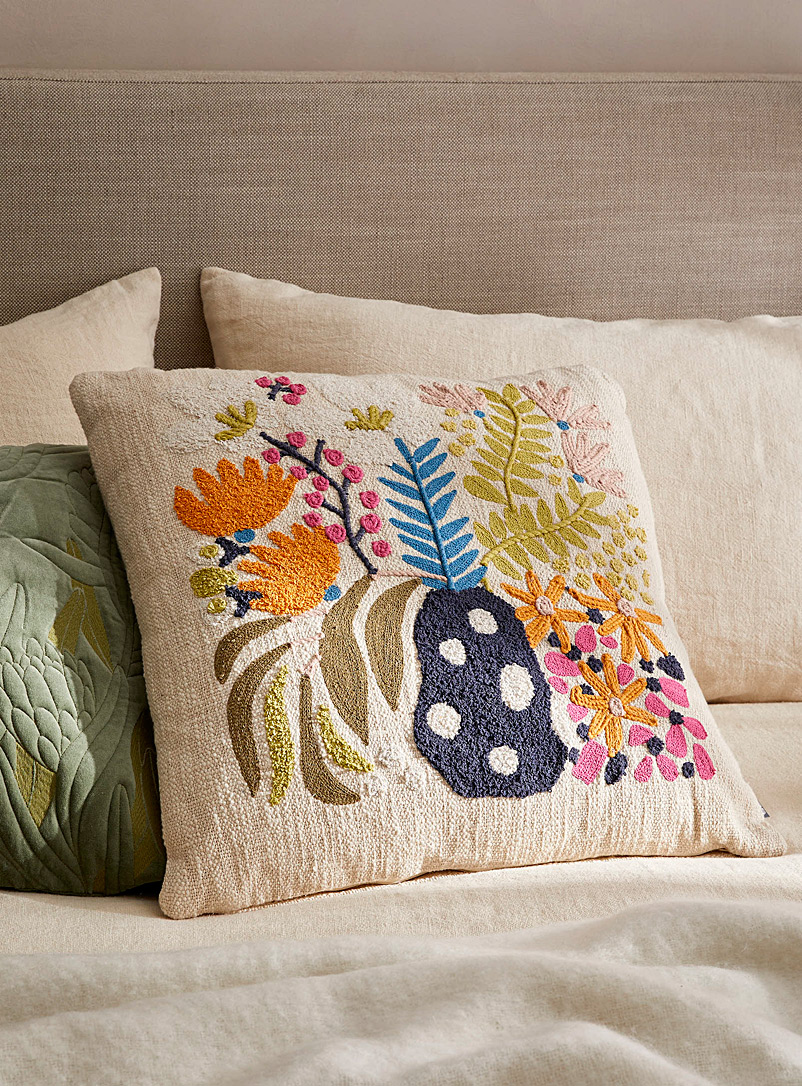 Kas Australia Assorted Colourful bouquet embroidered cushion 50 x 50 cm