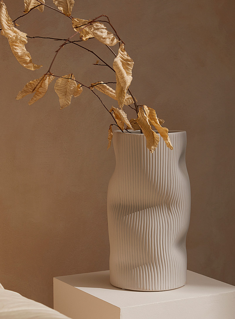 Kas Australia White Grooved abstract vase