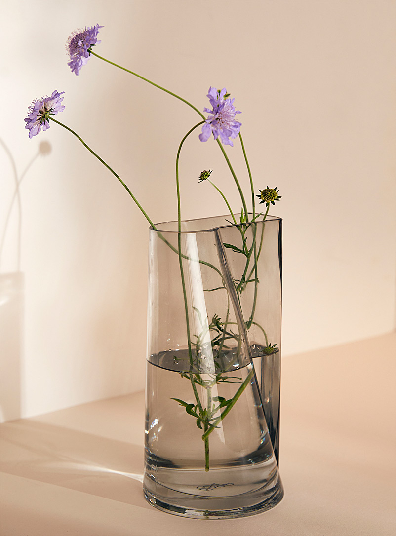 Kas Australia Dark Grey Tinted glass geometric vase