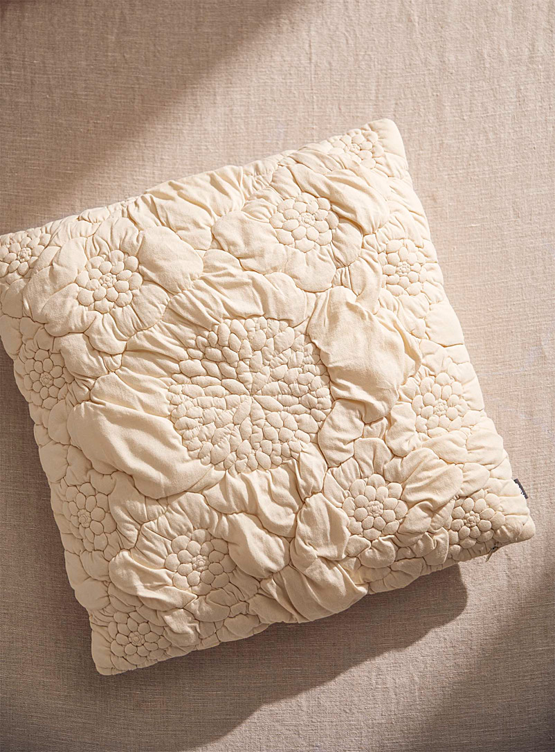 Kas Australia Ivory/Cream Beige Sunflower quilted jersey cushion 50 x 50 cm