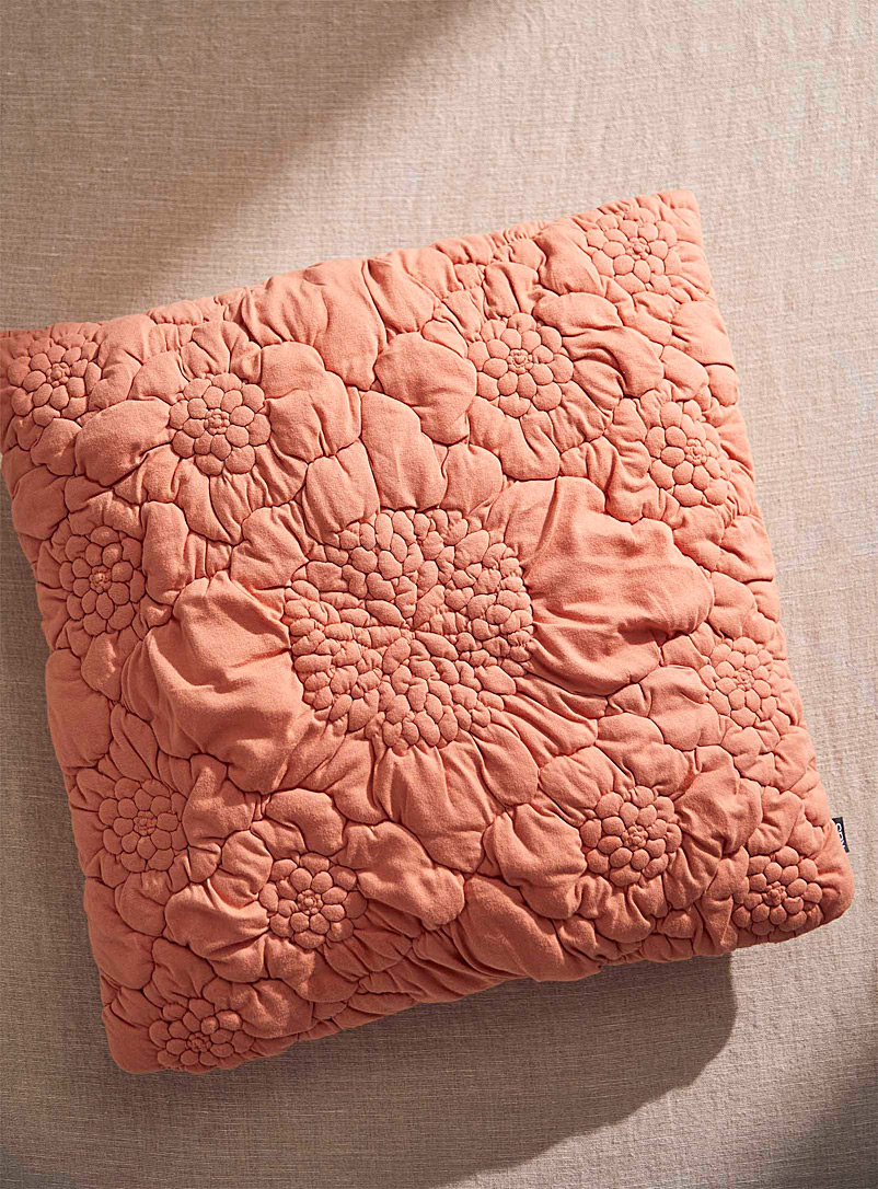 Kas Australia Dusky Pink Sunflower quilted jersey cushion 50 x 50 cm