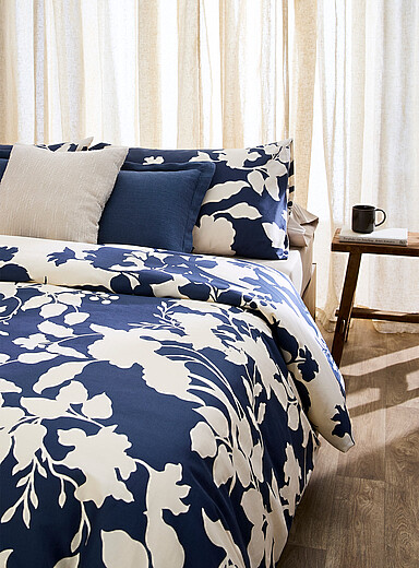 Kas Australia Blue Lila floral poetry navy blue duvet cover set