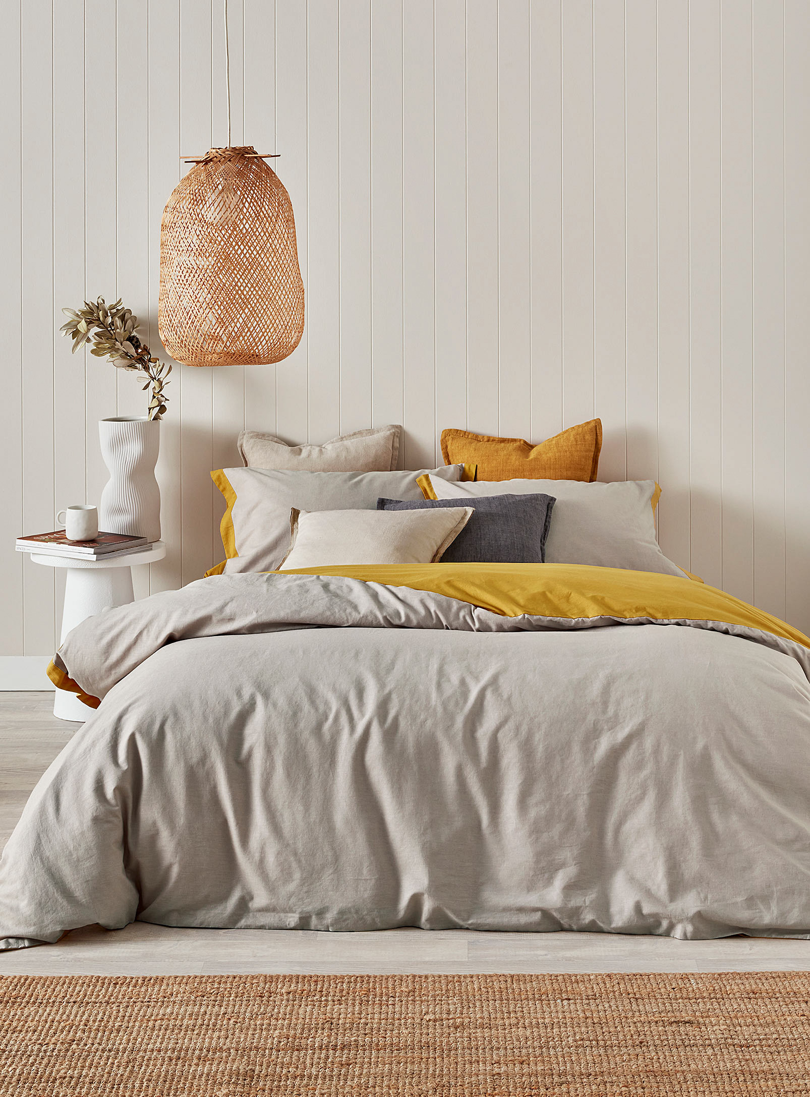 Kas Australia - Yellow trim cotton and linen duvet cover set