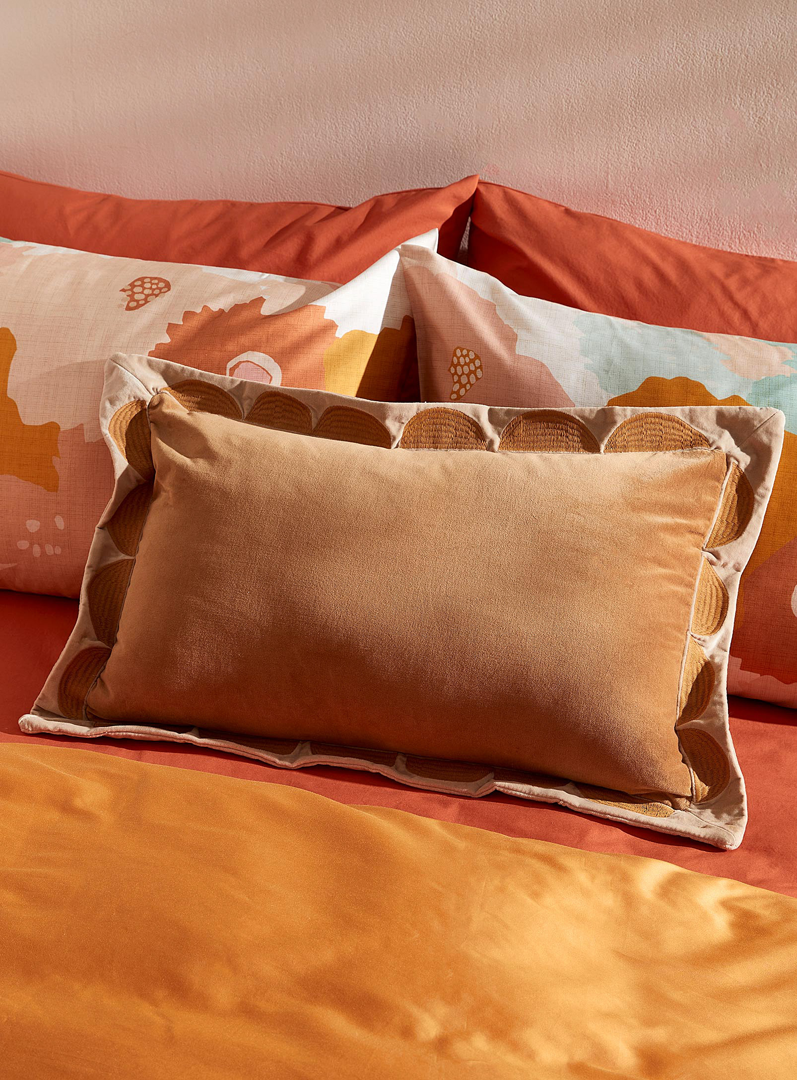 Kas Australia Embroidered Scallops Cushion 40 X 60 Cm In Brown
