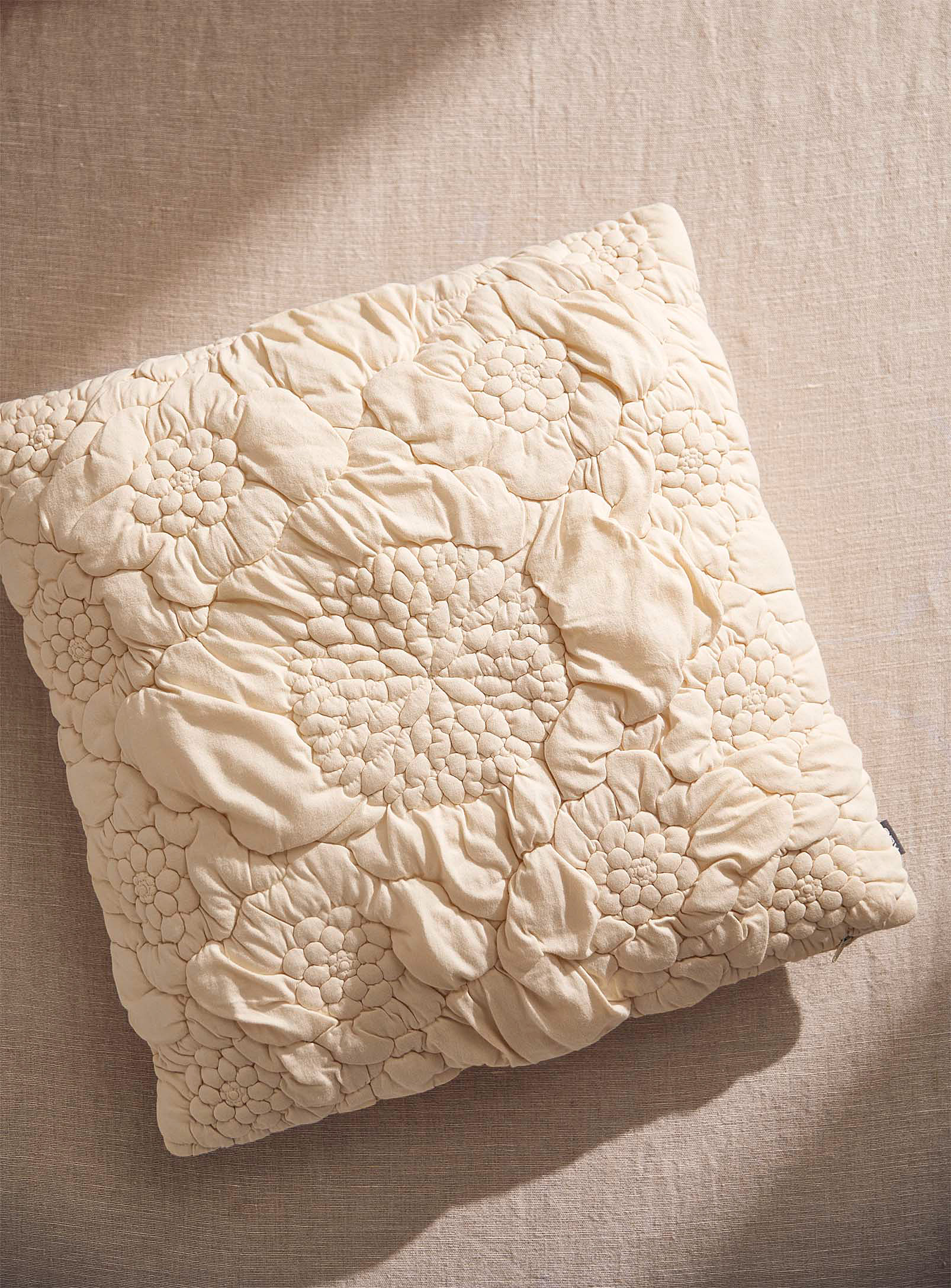 Kas Australia Sunflower Quilted Jersey Cushion 50 X 50 Cm In Cream Beige
