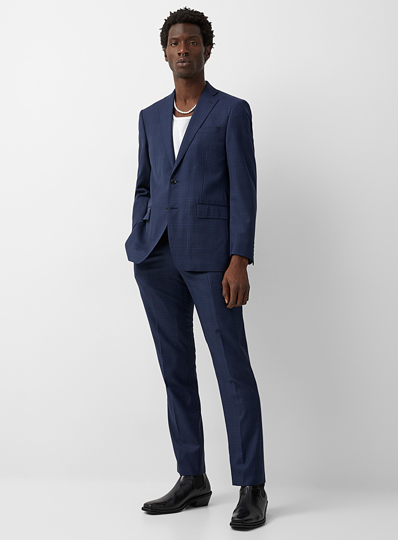 Calvin Klein Marine Blue Sapphire shades check suit Semi-slim fit for men
