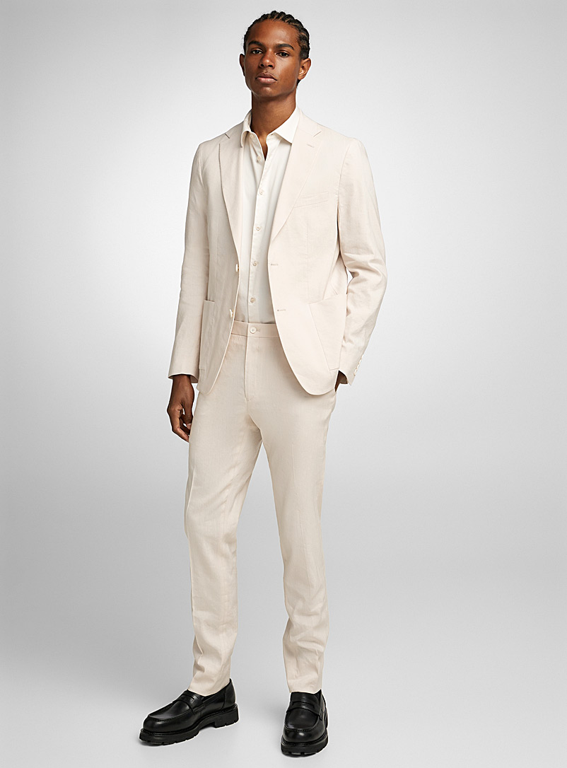 Calvin Klein: Le complet lin extensible Coupe semi-ajustée Blanc pour homme