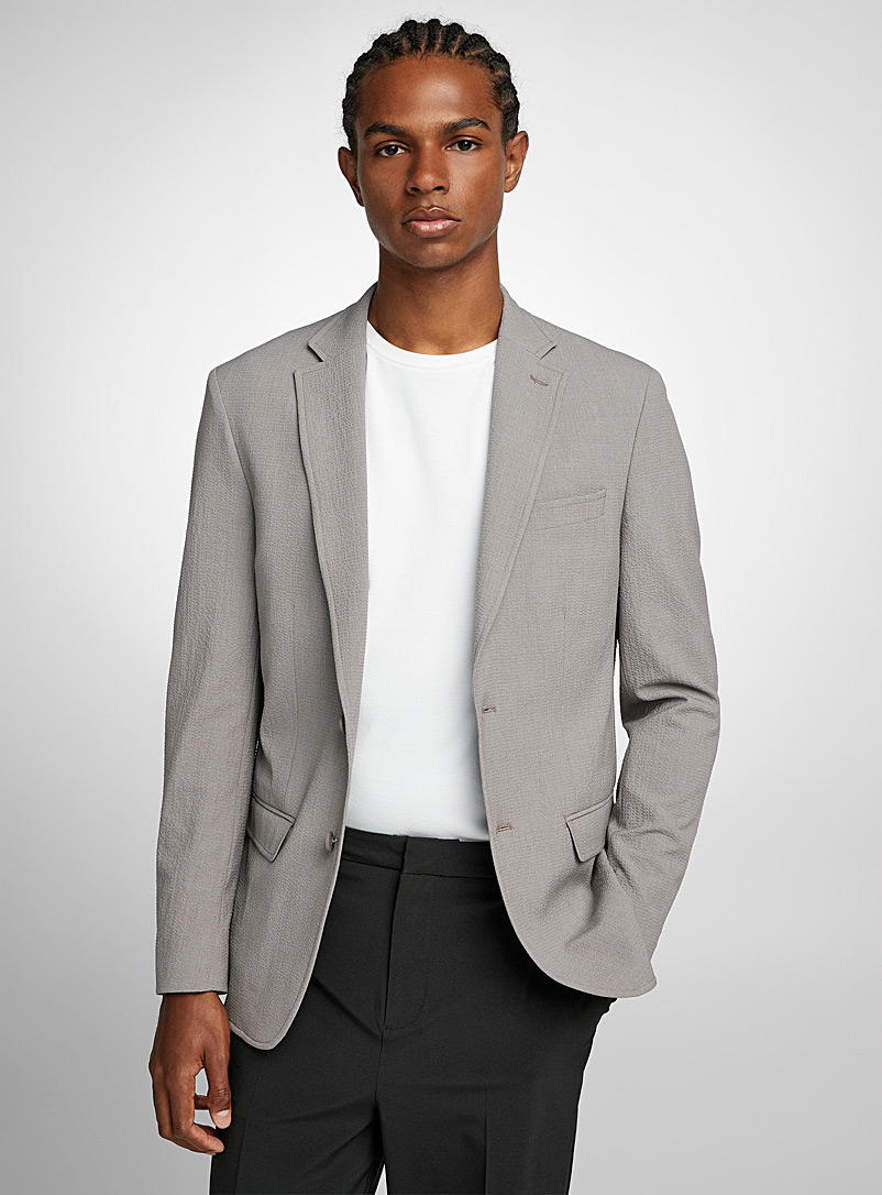 Calvin Klein Grey Solid seersucker jacket Slim fit for men