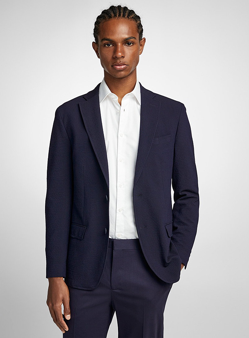 Calvin Klein Navy/Midnight Blue Solid seersucker jacket Slim fit for men