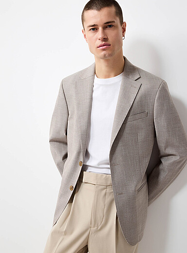 Calvin Klein: Le veston piqu&eacute; taupe <b>Coupe ajust&eacute;e</b> Taupe pour homme