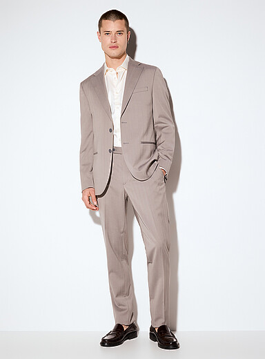 Taupe herringbone suit <b>Slim fit</b>