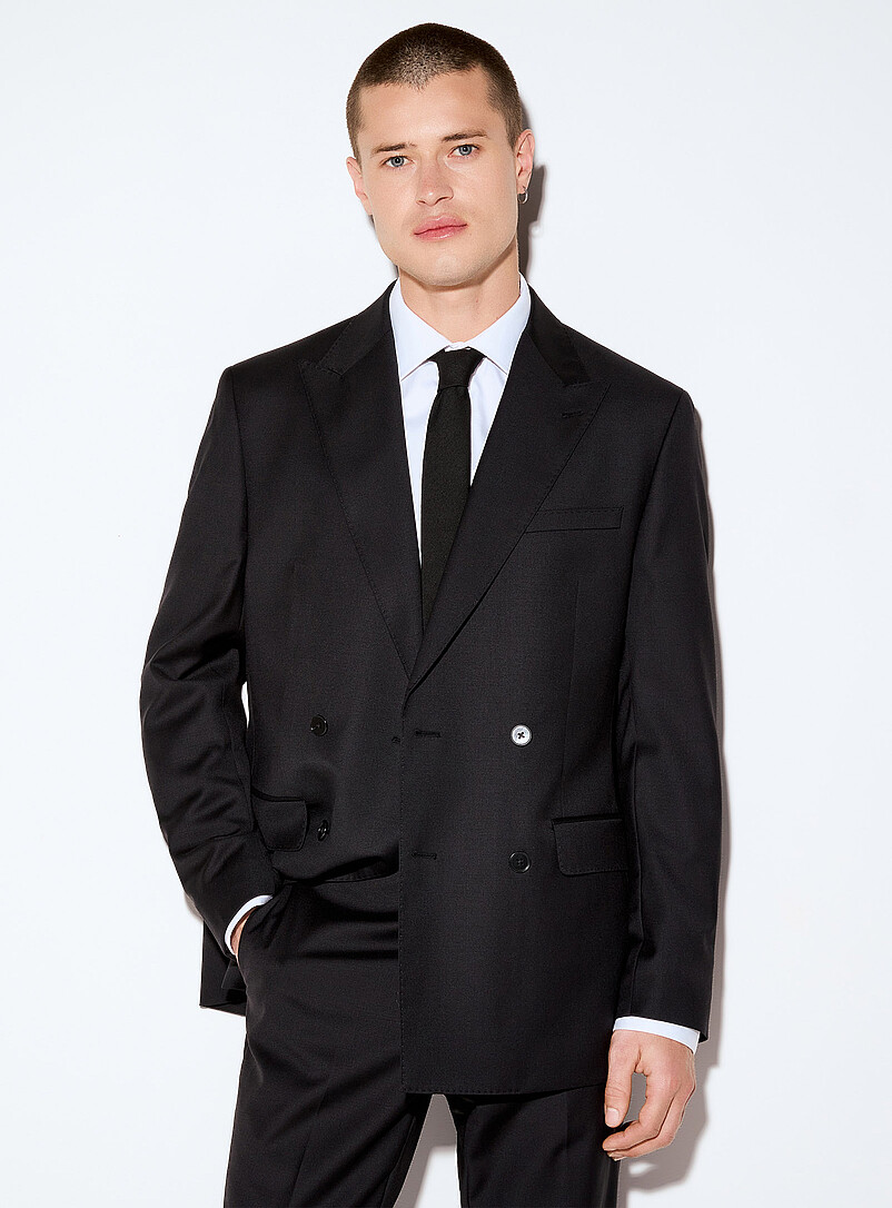 Calvin Klein Black Black double-breasted suit <b>Slim fit</b> for men