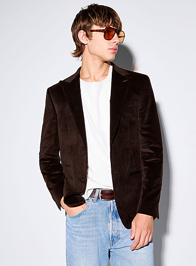 Calvin Klein: Le veston velout&eacute; <b>Coupe ajust&eacute;e</b> Brun pour homme