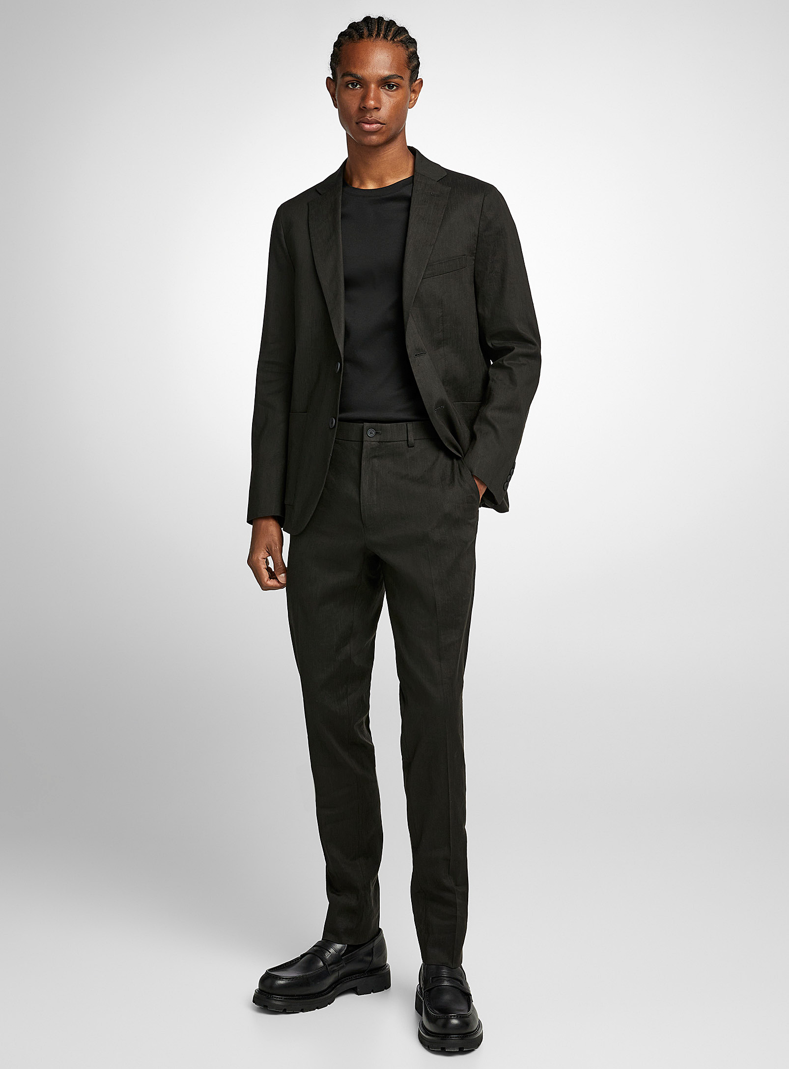 Calvin Klein Stretch Linen Suit Semi-slim Fit In Black