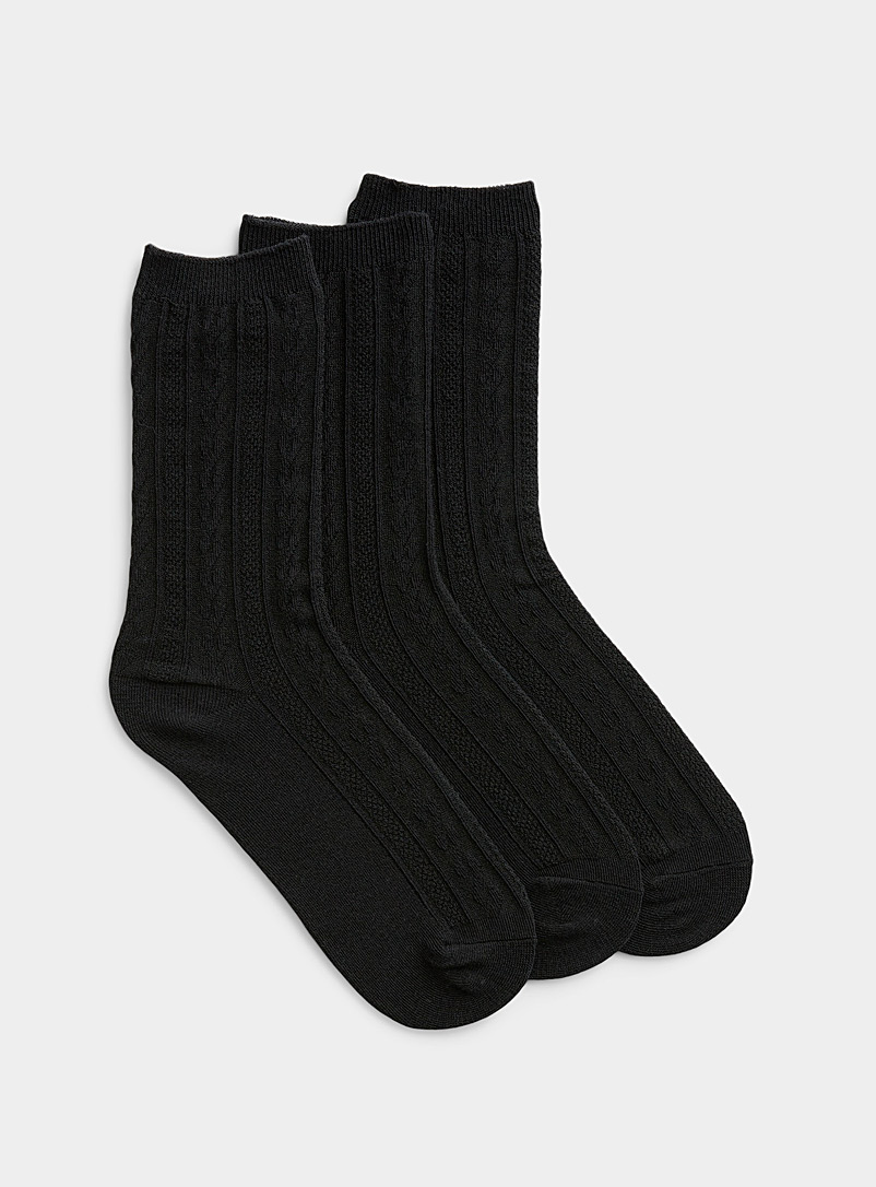 Simons Black Twisted cable-like socks Set of 3 for women