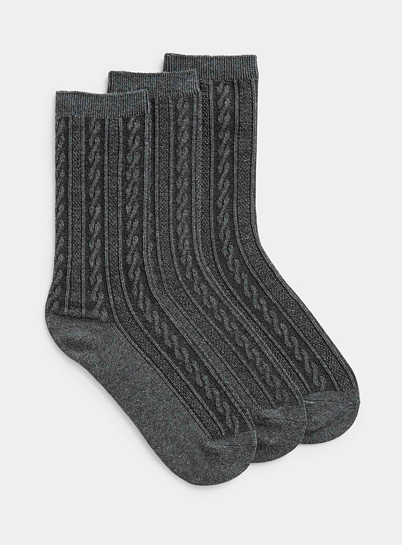 Simons Light Grey Twisted cable-like socks Set of 3 for women