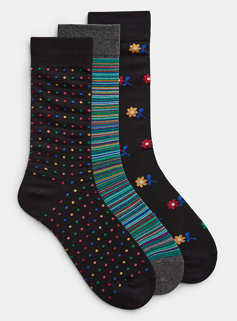 Le 31 Patterned Black Colourful floral and patterned socks 3-pack for men