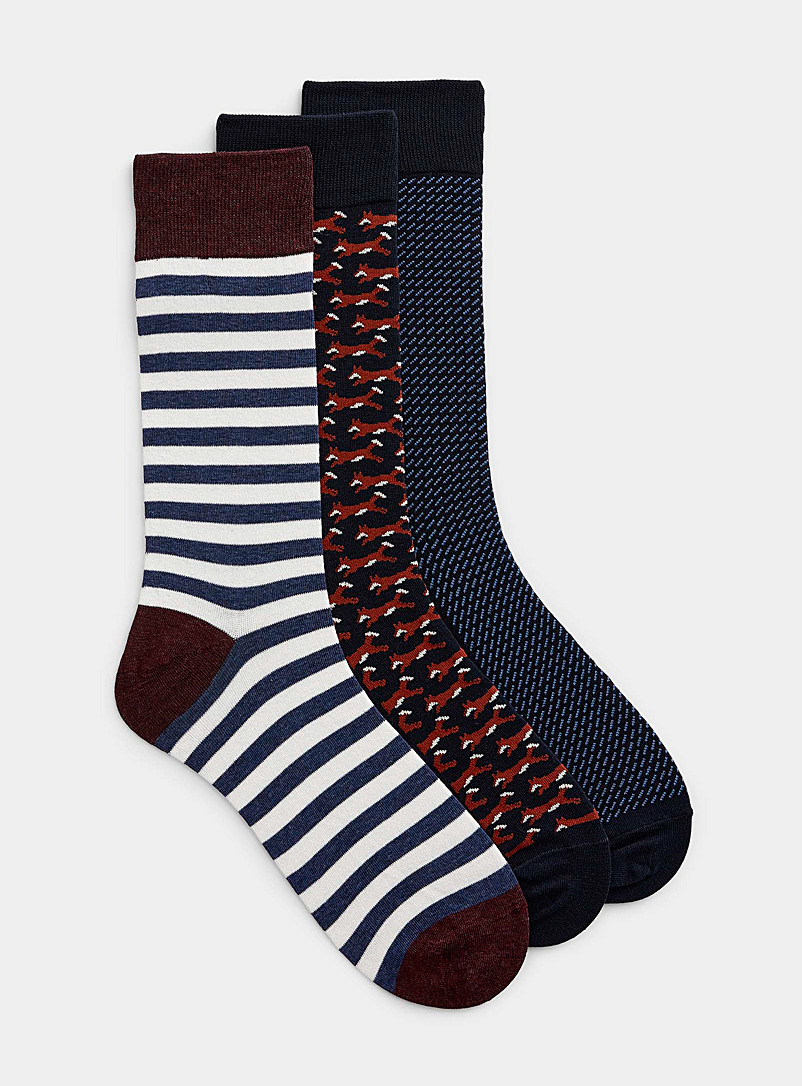 Le 31 Patterned Blue Fox and stripe socks 3-pack for men