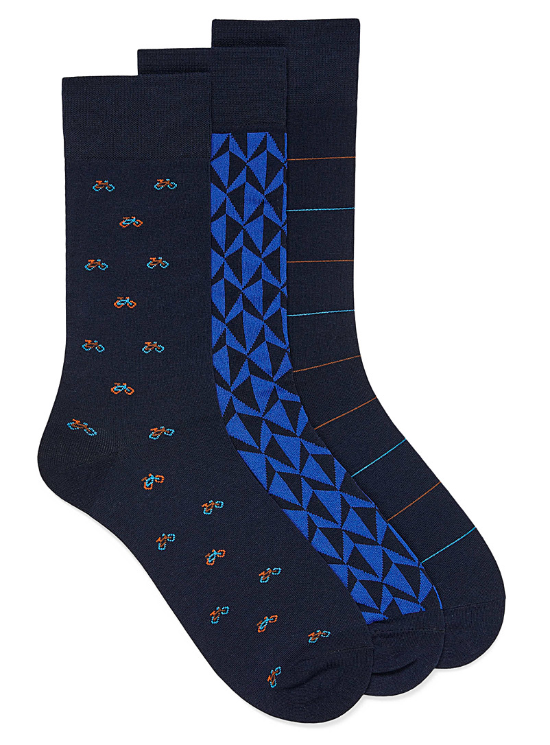 Le 31 Patterned Blue Bicycle and graphic pattern socks 3-pack for men