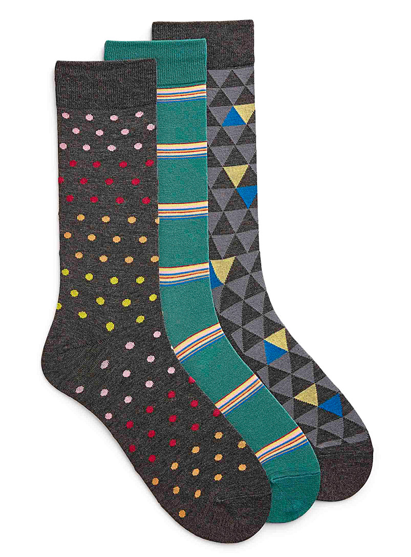 Le 31 Patterned Grey Multi-patterned socks 3-pack for men
