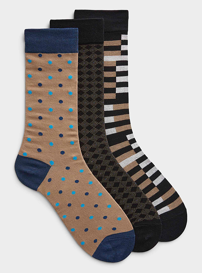 Le 31 Patterned Ecru Multi-pattern natural-hued socks 3-pack for men