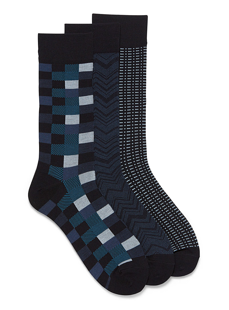 Le 31 Patterned Blue Graphic bamboo rayon socks 3-pack for men