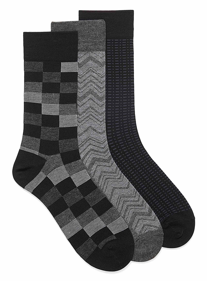 Le 31 Patterned Black Graphic bamboo rayon socks 3-pack for men