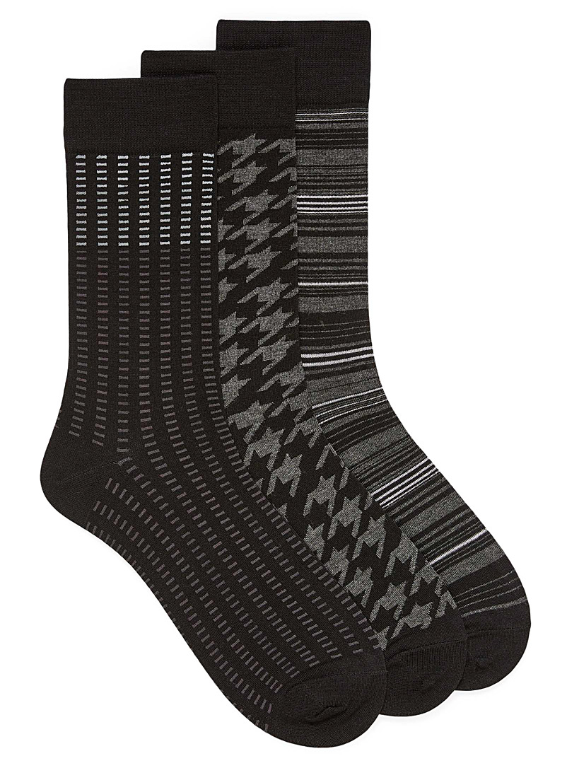 Le 31 Patterned Black Houndstooth and stripe socks 3-pack for men