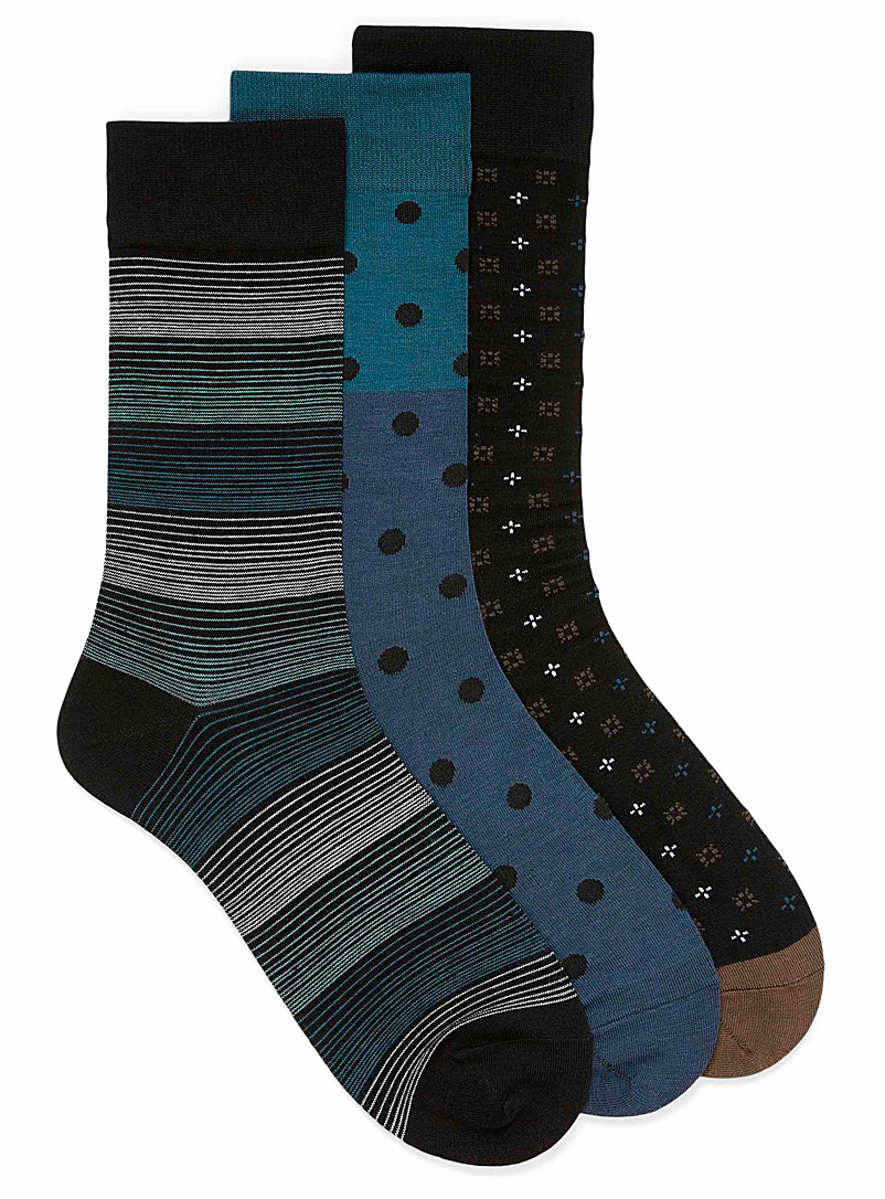 Le 31 Teal Classic pattern bamboo rayon socks 3-pack for men