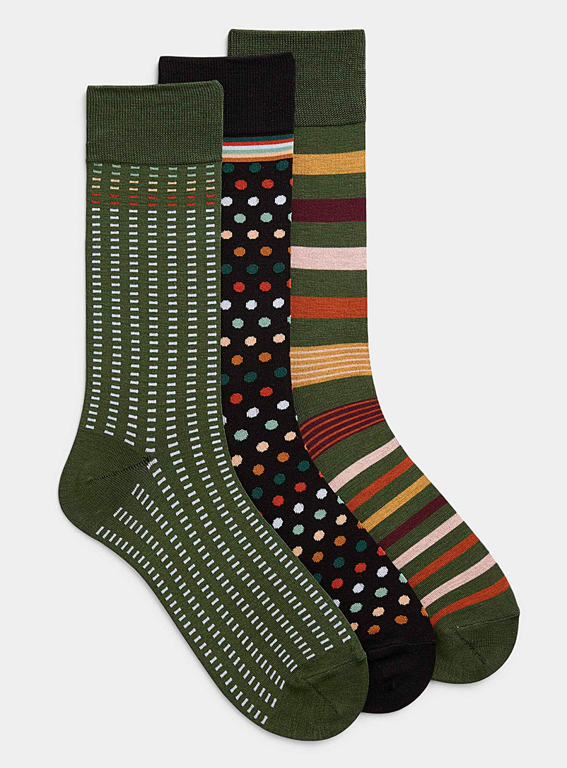 Le 31 Patterned Green Dot and stripe socks 3-pack for men