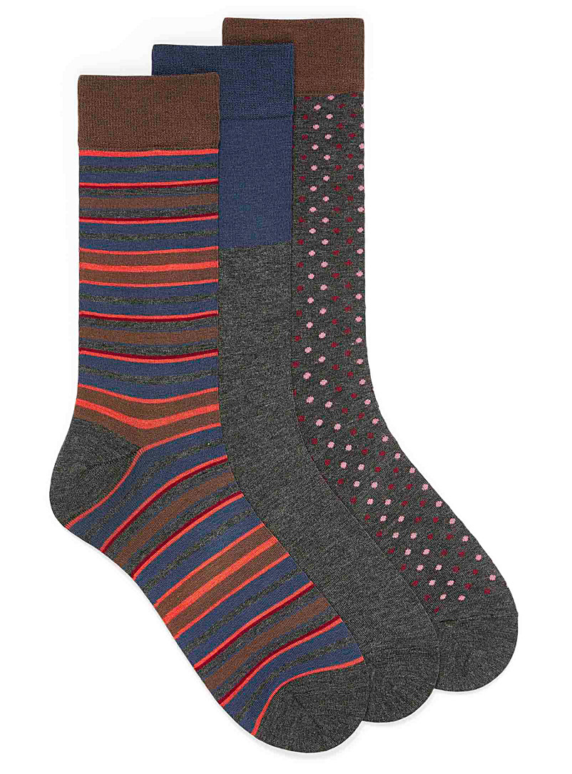 Le 31 Patterned Brown Multi-pattern bamboo rayon socks 3-pack for men