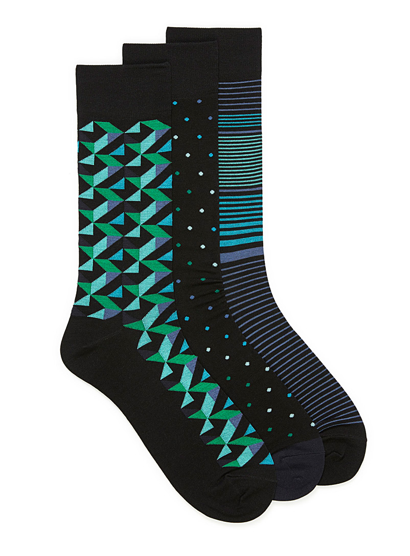 Le 31 Patterned Green Multi-pattern bamboo rayon socks 3-pack for men