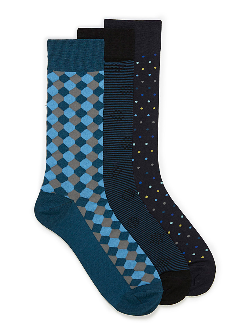 Le 31 Blue Patterned bamboo rayon socks 3-pack for men
