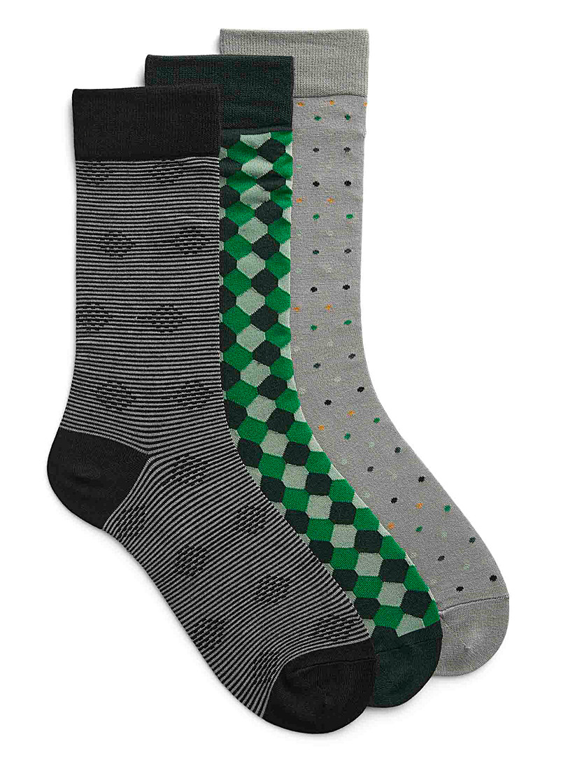 Le 31 Patterned Green Emerald geo and patterned socks 3-pack for men