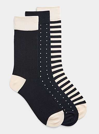 Les chaussettes habill&eacute;es micropois/rayures Emballage de 3