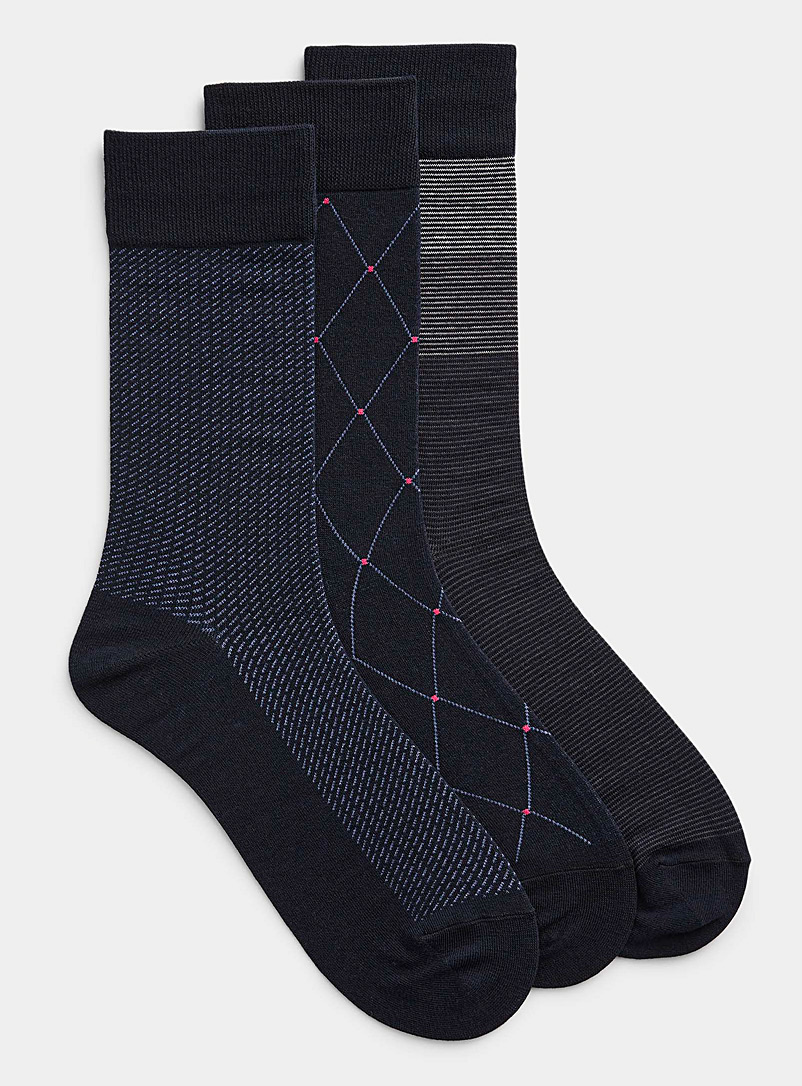 Le 31 Navy/Midnight Blue Diamond and stripe socks 3-pack for men